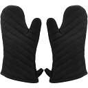 オーブンミトン - 耐熱 滑り止め 綿製 キッチン用 オーブンミトン・手袋 2個セット 長いタイプ BLACK