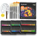 アクリル絵の具 82点セット 66本 ペイントブラシ10本 パレート付き 速乾 耐久 チューブ 22ml 手作り 布/石/ガラス/セラミックに描ける 子供用 イ...