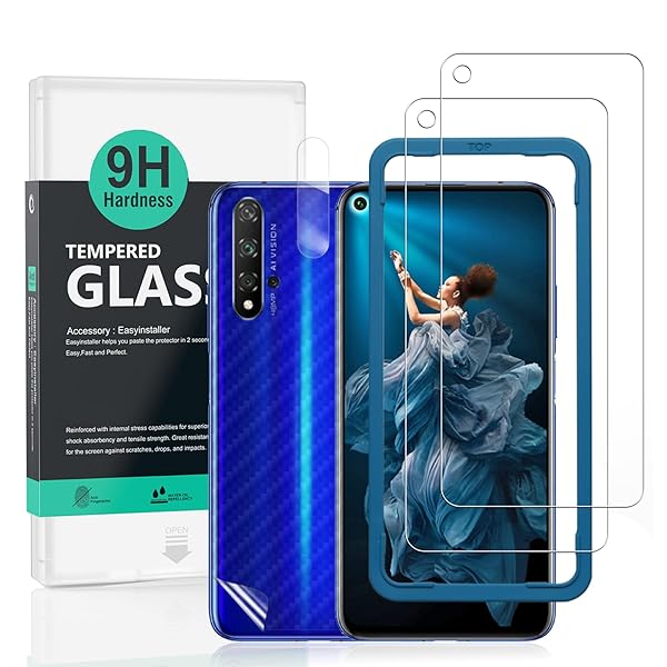 Huawei Nova 5T / Honor 20専用保護フィルム 2個セット カメラレンズプロテ クター付き 背面保護フィルム付き 簡単装着キット付き
