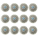 コンチョ ボタン 12個セット ターコイズ 30mm メタルボタン 足つき デージー柄 レザークラフト アクセサリー 手芸 (タイプB)
