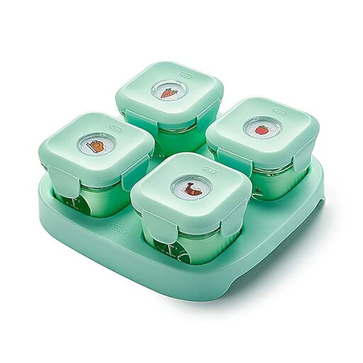 ベビー離乳食保存器容器 4個入りガラス製品 (グリーン)……… ベビー離乳食保存器容器 4個入りガラス製品 (グリーン)………