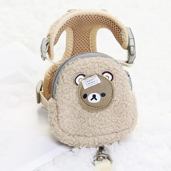 犬 ハーネス 小型犬 リード セット かわいい もこもこ ポーチ付き 散歩道具が入る 通気性軽量 ソフト 束縛感なし 抜けない ベスト ナイロン製リード 安全 ...