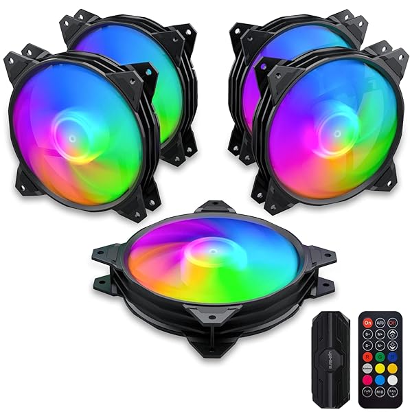 Novonest PCケースファン 120mm 静音 ARGB ファン 高性能 LEDファン 6PINコネクタ リモコン制御 ファンハブ付き 冷却ファン 5V 3PIN マザーボード同期 ASUS Aura Syncに対応 薄型 黒枠 5本1セット「