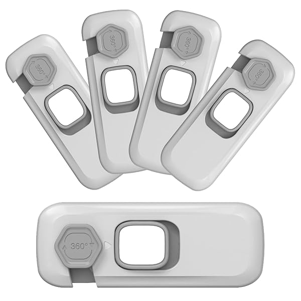 チャイルドロック 5本セット ドアロック 引き出しロック キャビネットロック冷蔵庫 ストッパー 簡単開閉 ベビーガード いたずら防止 けが防止 子供/赤ちゃん/高齢者/ペット安全 地震対策 (ライトグレー)