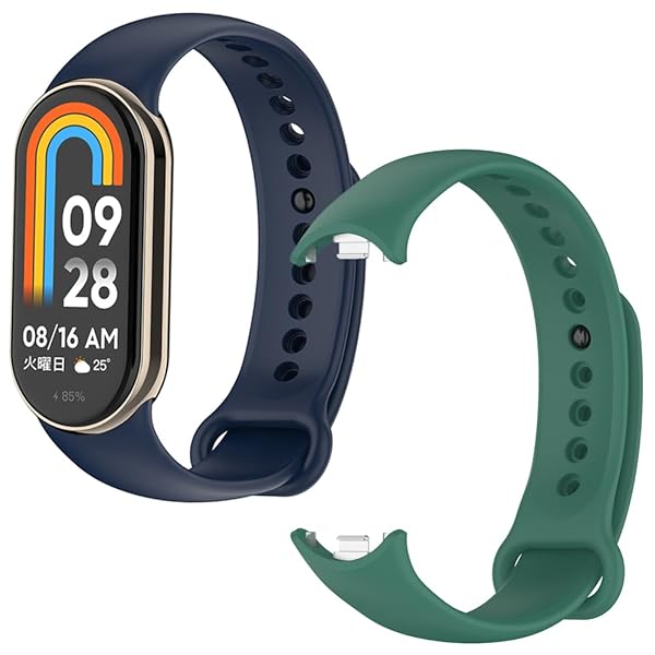 Xiaomi Mi Band 8 9 交換バンド 2個入り 小米 シャオミ 8/9 換えバンド 予備 替え 交換用 ベルト ラバーベルト 防水 防汗 通気 シリコン製 (緑+紺)