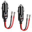 車の交換用 12V / 24Vリード付きシガー電源プラグ シガーソケット延長ケーブル 配線用シングルヘッド端子が付属 絶縁性よく 16AWG 純銅線コア LED指示ライト付き 2枚