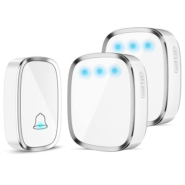 ワイヤレスチャイム 玄関ドアベル 呼び鈴 呼び出しチャイム 電池式 音と光で呼び出し 59曲 5段階音量調節 防水 防塵 介護 飲食店/玄関/浴室などに適用 最高300M無線範囲 送信機1 受信機2