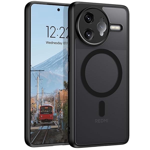 Xiaomi Poco F7 Ultra ケース マグネット搭載 Poco F7 Ultra ケース ブラック 半透明のデザイン マグネット式カーマウント対応 指紋防止 耐衝撃 一体型 薄型 TPUケース 全面保護 黄ばみ防止
