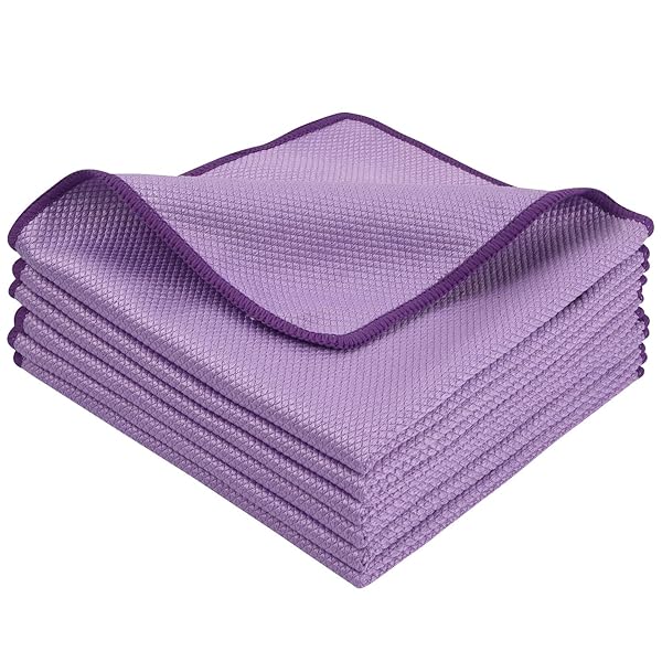 吸水 マイクロファイバー ぞうきん 食器 拭き 速乾だい布巾 ガラス 窓鏡洗面台 キッチンタオル 掃除ふきん6枚 (パープル, 40cmx40cm)