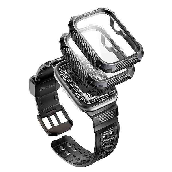 Apple Watch Series 6/SE2/SE/5/4 44mm 保護カバー 交換用バンド 全面保護 2枚保護フィルム付き 衝撃吸収 バンドとケース一体 頑丈 時計バンド ブラック Armroboxシリーズ