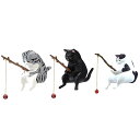 釣り日和 カプセルトイ 子猫釣り置物 水槽造景 レジャー猫 釣り猫 懸垂装飾品 ガチャガチャ玩具(猫の釣り3点セット)