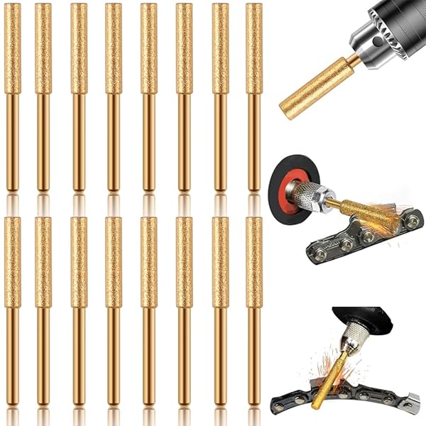 軸付ダイヤモンド砥石 ダイヤモンドバー 16本セット チェーンソー研削ヘッド Φ4mm×円筒形3mmシャンク研削用ドリルビット 研磨ヤスリ工具 研磨/研削/つや出し作業に角質処理/DIY工具 研ぎやすい 研磨機 目立機 対応 先端工具 交換便利 （小