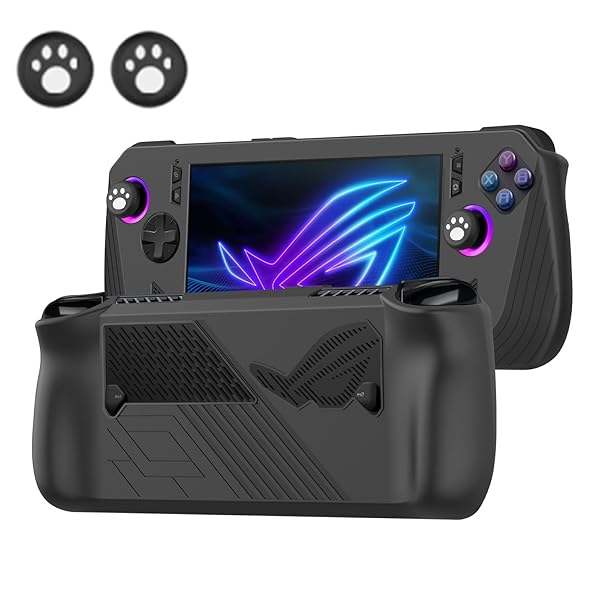 For ROG Ally X 専用 ケース 保護カバー 衝撃吸収 柔らかい シリコン素材 落下防止 キズ防止 着脱簡単 軽量 滑りとめ rog ally x 用 保護ケース (ブラック)
