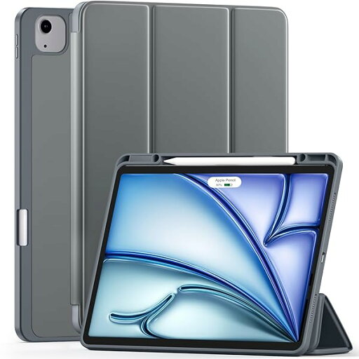 対応iPad Air 13インチ ケース M3 2025新型 - アップル Pro/Pencilの磁気充電と収納対応 三つ折りスタンド 薄型 軽薄 衝撃吸収 柔軟 ダークグレー 対応iPad Air 13インチ ケース M3 2025新型 - アップル Pro/Pencilの磁気充電と収納対応 三つ折りスタンド 薄型 軽薄 衝撃吸収 柔軟 ダークグレー