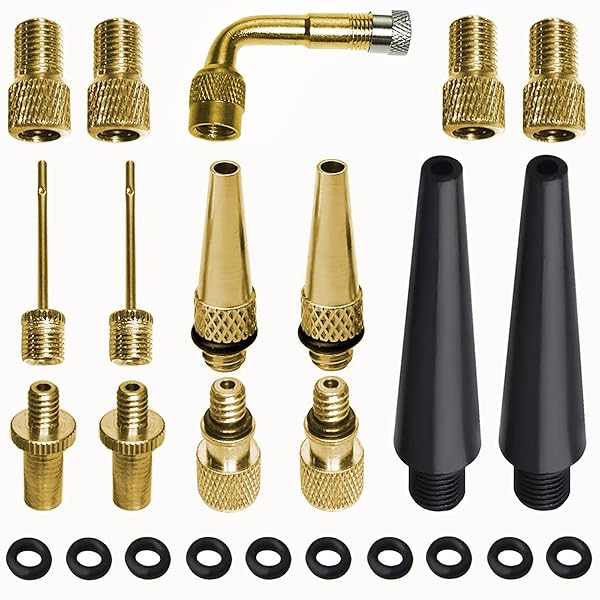 仏式バルブコア レンチツール キット、シュレーダーバルブ仏式バルブアダプター（AV DV SV）ボールポンプニードルノズルキット、シールリング付き，バイク用エアーバルブ 90°（25個）