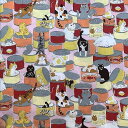 100%綿 可愛い猫柄プリント生地 3色 パッチワーク 手作り布 服の生地 手芸用 幅150cm平織 (ピンク背景 100cm)