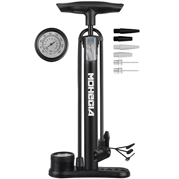 自転車 空気入れ: フロアポンプ - 仏式 米式 英式バルブ対応 - 160PSI スケール圧力計 - ブラック