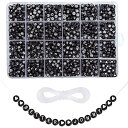 アルファベットビーズ 約 1200ピース ブラック A-Z 文字 ビーズ 7x4mm 伸縮性のある糸1ロール付き アクリル文字ビーズキット 手作りアクセサリー DIY ブレスレット作成用