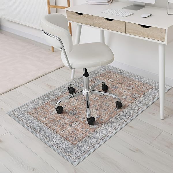 ラグマット 洗える 70×120cm オールシーズン適用 ペルシャ風 チェアマット ふわふわ おしゃれ 滑り止め ホットカーペット対応 防ダニ 防臭 軽量 防音マット 寝室 チェアマット ダイニングマット アンティーク 花柄 キャメル