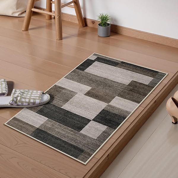 玄関マット 室内 ラグマット 洗える 北欧風 モダン 50х80cm 小さい おしゃれ ふわふわ オールシーズン適用 滑り止め 防音 屋外 泥落とし 防臭 軽量 モザイク カラーマッチング ブラウン