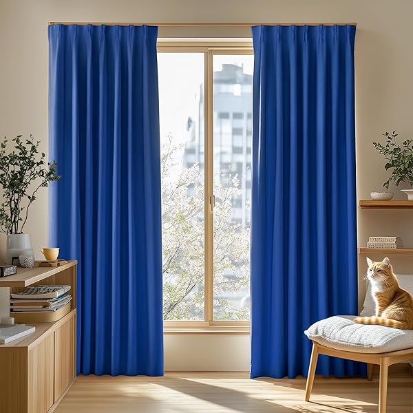 カーテン 遮光カーテン 1級遮光 幅100cm×丈110cm 厚手 防寒 形態記憶加工済み 99.9%以上遮光 断熱 昼夜目隠し UVカット 防音 省エネ 無地 洗える 2枚組 寝室 リビング用 ロイヤルブルー