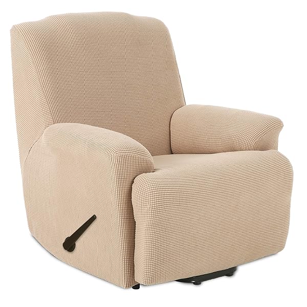 リクライニングチェアカバー, 無地 縦横弾力 ストレッチ フィットタイプ 肘付き 滑り止め 柔らかい 伸..