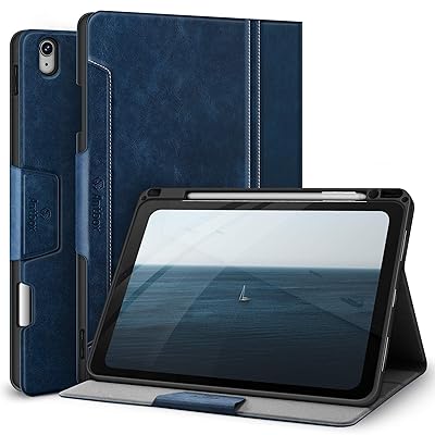 Antbox iPad Air 第5/4世代 ケース ペンシル収納 オートスリープ対応 2022/2020 ひび割れ防止 ペアリングとワイヤレス充電対応 ソフトPUレザー製 マルチスタンド機能付き (ブルー)