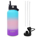 水筒 1リットル | 1000ml ステンレスウォーターボトル | 高保温・保冷性能 | ストロー&リークプルーフ蓋付き | BPAフリー、耐久性のある滑り止めデザイン | 外出先でも安心 | 青ピンク紫のグラデーション