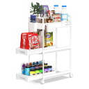 キッチンワゴン 隙間収納 スリム 22cm 収納カップ 仕切板付き 多機能 小物 食品 調味料 キャスター付き 組立簡単 浴室 台所 冷蔵庫横 3段 ホワイト (引き出し式)