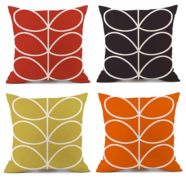 クッションカバー 45x45cm 北欧 4枚セット おしゃれ 可愛い 葉っぱ柄 リネン 亜麻 幾何学模様 モダン ..