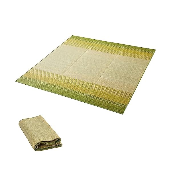 い草 ラグ カーペット 花ござ 180x180cm 滑り止め付き 裏貼り 和風 モダン おしゃれ 紋織り グリーン系グラデーション フローリング 和室 室内 爽やか 消臭 抗カビ