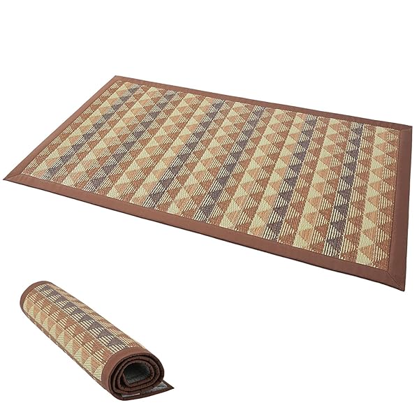 い草 玄関マット ござ ラグ マット 70x120cm ウレタン入り 厚手 ふっくら 滑り止め付き 裏貼り 和風 モダン おしゃれ 長方形 紋織り ブラウン 室内 消臭 抗カビ