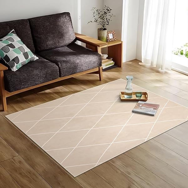 カーペット 洗える 120х160cm 北欧風 ラグ オールシーズン適用 幾何学柄 約1.5畳 ふわふわ 滑り止め ホットカーペット対応 防音 抗菌防臭 リビング ダイニング ラグマット アンティーク エクルベージュ