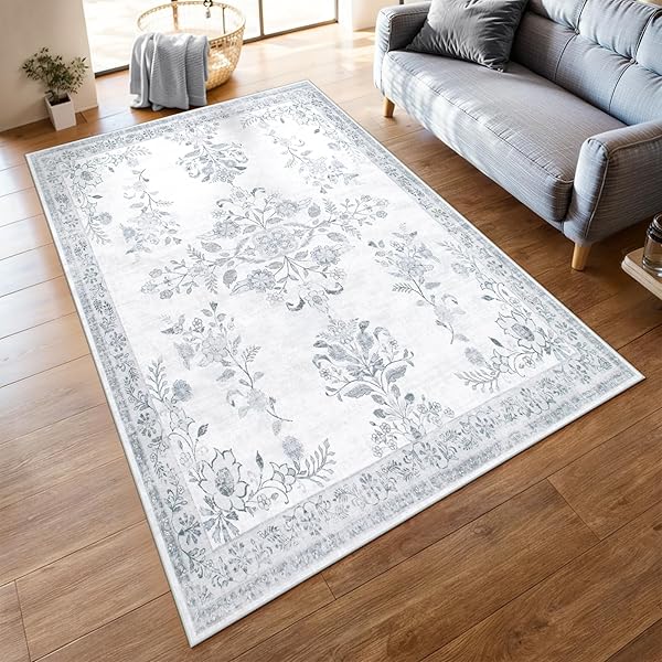 カーペット 洗える 140х200cm ラグ 約1.5畳 オールシーズン適用 ペルシャ風 じゅうたん 滑り止め 低反発 防音 寝室 リビング ラグマット 抗菌防臭 耐磨耗性 軽量 花柄 ライトグレー