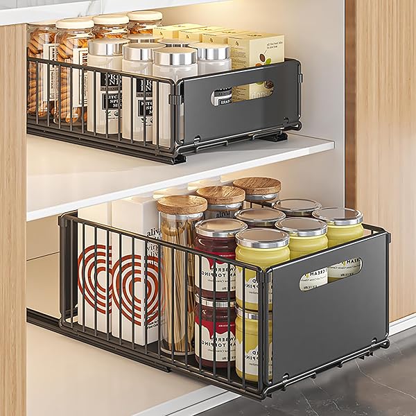 【2個セット】折りたたみ式 キッチン 収納 引き出し スライド式 戸棚収納 引き出し調味料収納ラック 引き出し 棚 穴開け不要スライド式引き出し 粘着シートで固定されたローリング棚ストレージ キッチン、食品室、バスルーム、リビング、家庭で使用できます