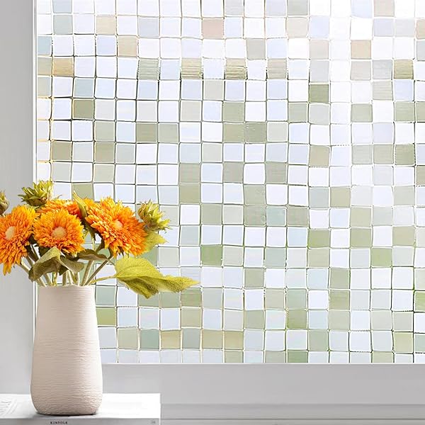 窓 めかくしシート 90×200CM×3枚 半透明のモザイク柄 断熱 遮熱 UVカット 窓用 フィルム 水だけで貼る..