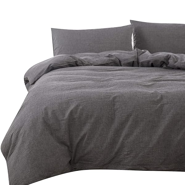掛ふとんカバー クイーン 210x210cm チャコールグレー オーガニックコットン洗いざらしの綿100% 防ダニ..