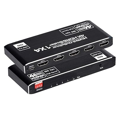 HDMIスプリッター 1x4 HDMI 分配器 1 入力 4 出力 2.0b HDCP 2.2 EDID 3D 4K@60Hz HDMIスプリッターオーディオビデオ 、HDTV、STB、DVD、PS3、プロジェクターなど対応 1