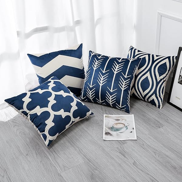 クッションカバー 北欧 4枚セット 45×45cm ベルベット 可愛い おしゃれ 柄 チャック モダン 家庭装飾 ..