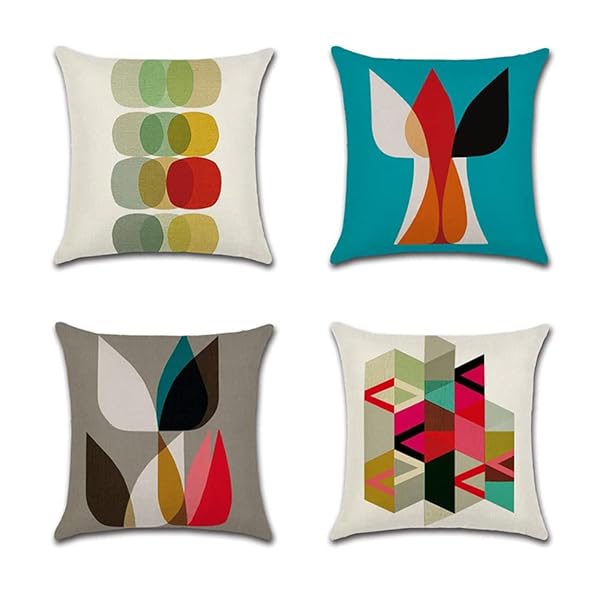 クッションカバー 45x45cm 4枚セット 北欧 幾何学模様 違う柄 リネン 亜麻 可愛い おしゃれ ファスナー..