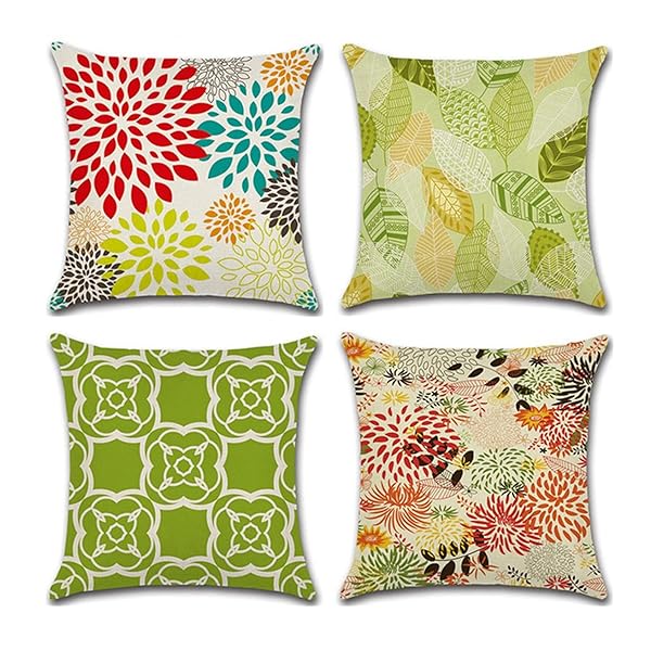 クッションカバー 45x45cm 4枚セット 北欧 幾何学模様 違う柄 リネン 亜麻 可愛い おしゃれ ファスナー..