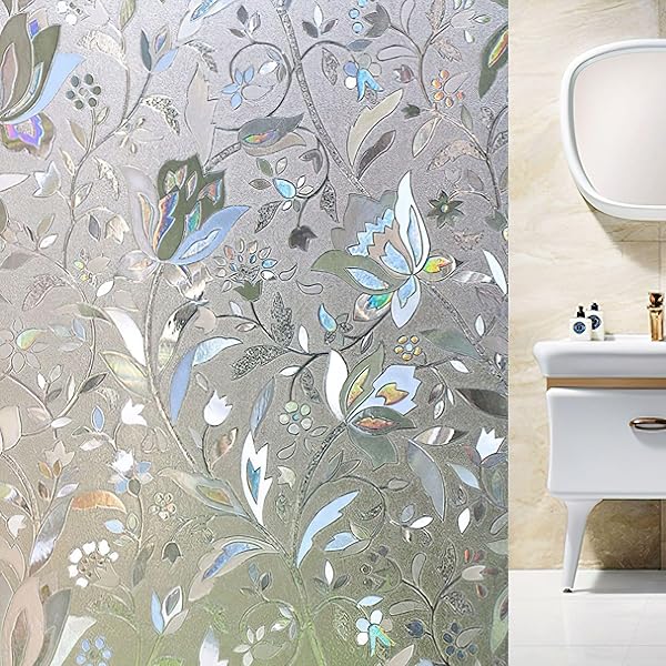 窓 めかくしシート 窓用フィルム 目隠しシール 花柄 窓断熱シート 飛散防止 UVカット 浴室 お風呂 玄関..