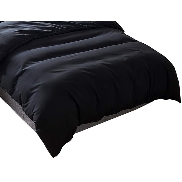 掛けふとんカバー クイーン 210x210cm ブラック 綿混 無地 布団カバー 洗い替え 防ダニ 防シワ オールシーズン 速乾 通気 単品売り 黒