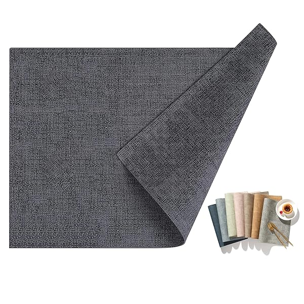ランチョンマット 高質PUレザー 4枚セット おしゃれ 華やか 飾り 清潔しやすい 家庭用 レストラン用 丸洗いOK 撥水 防汚 断熱 滑り止め （43cm×30cm、4セット, ダークグレー）