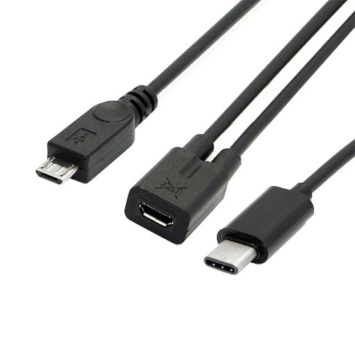 USB-C - MicroUSBアダプター、2ポート、AWG 28、ブラック。 USB-C - MicroUSBアダプター、2ポート、AWG 28、ブラック。