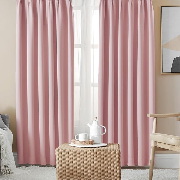 カーテン 1級遮光 4枚組 コーラルピンク 幅100cm×丈200cm UVカット 断熱 防寒 防音 省エネ 厚手 無地 ..