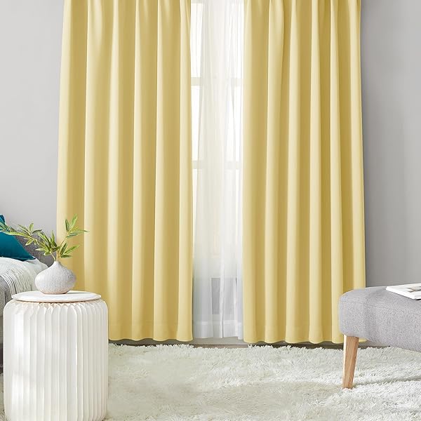 カーテン 1級遮光 4枚組 イェロー 黄色 幅100cm丈135cm UVカット 断熱 防寒 防音 省エネ 厚手 無地 お..