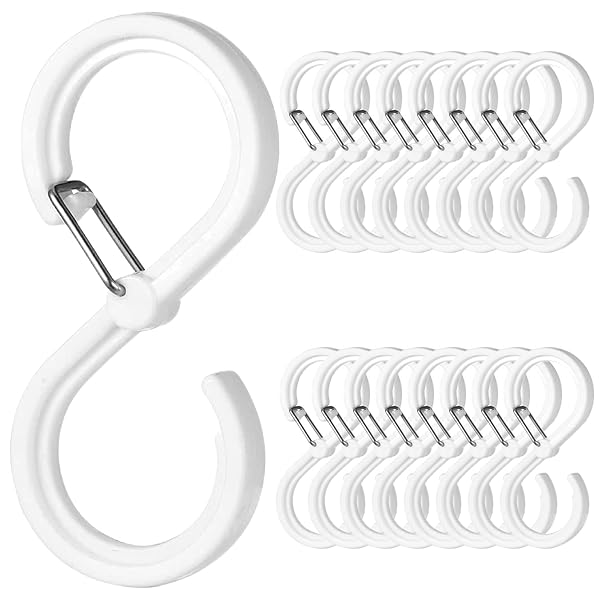S字フック 落ちない はずれにくい 小さい ホワイト 16個セット プラスチックフック 耐荷重3kg 洋服ダン..