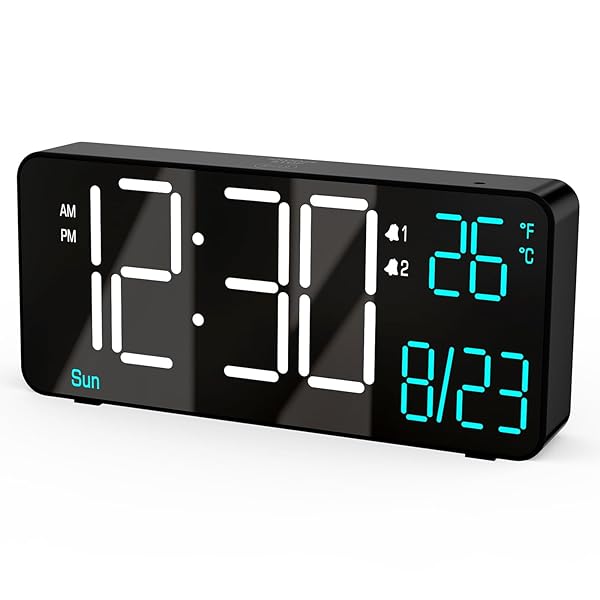 デジタル時計 LED時計 6.7インチ寝室小さな目覚ましデジタルclock 自動調光/日付/曜日/秒または室内温..