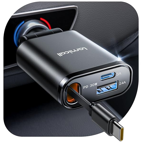 【超Miniサイズ】2025 車充電器 巻取り式 シガーソケット：タイプC PD30W/PPS対応 急速 総57W 3in1 車..